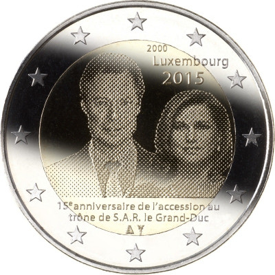 Монета 2 евро 2015 Люксембург "15 лет вступления на престол Анри"